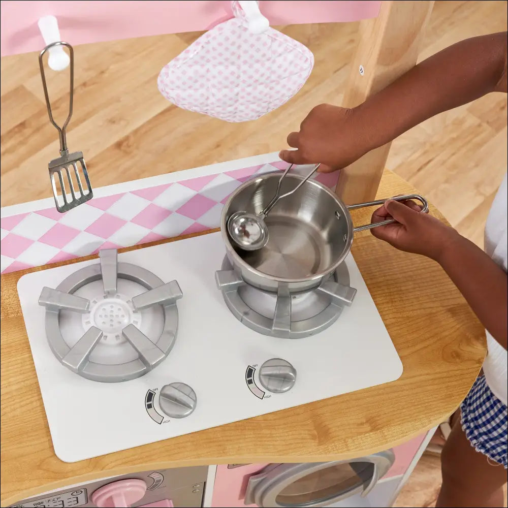 Cocinita Grande Gourmet con estufa de juguete, olla y utensilios para divertir en la cocina