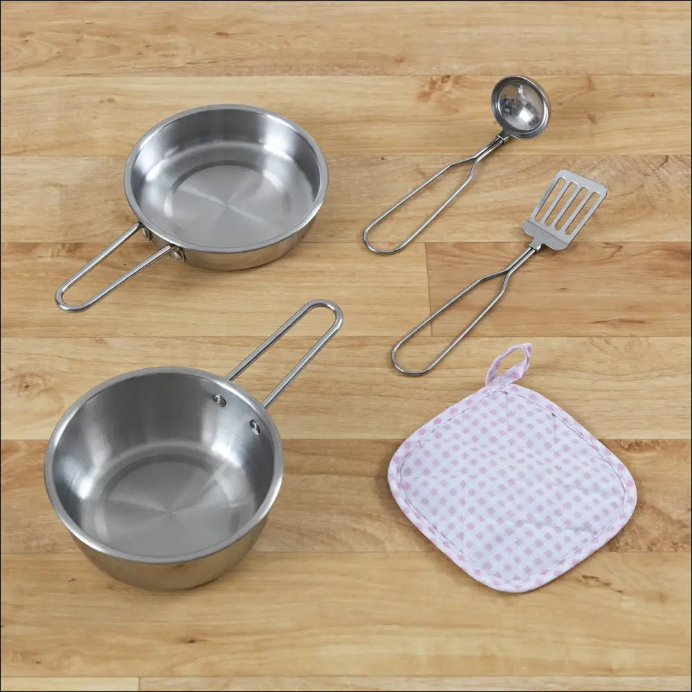 Set de utensilios de cocina metálicos y manopla rosa de Cocinita Grande Gourmet