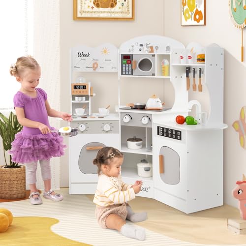 Cocinita Infantil con Máquina de Café, Microondas, Horno, Lavadora y Accesorios 