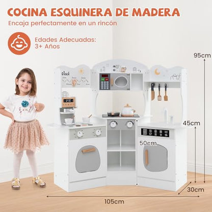 Cocinita Infantil con Máquina de Café, Microondas, Horno, Lavadora y Accesorios 