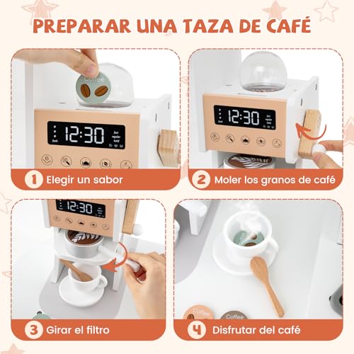 Cocinita Infantil con Máquina de Café, Microondas, Horno, Lavadora y Accesorios 