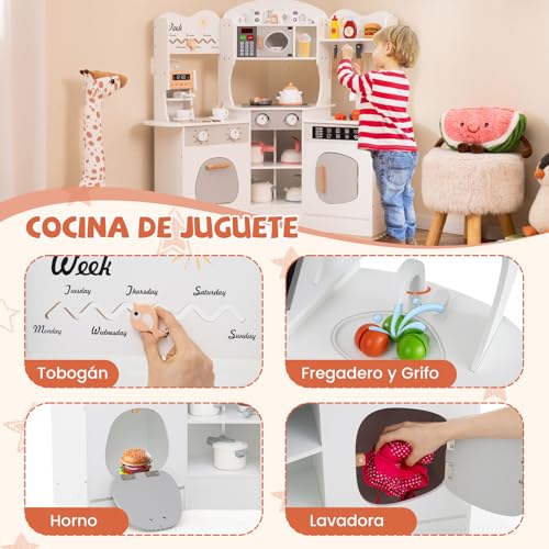Cocinita Infantil con Máquina de Café, Microondas, Horno, Lavadora y Accesorios 