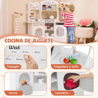 Cocinita Infantil con Máquina de Café, Microondas, Horno, Lavadora y Accesorios 