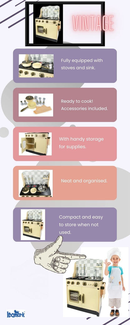 Cocina Madera Infantil De Juguete color Crema