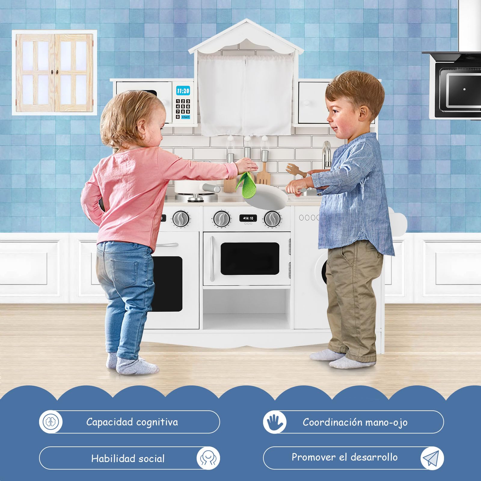 Cocina Infantil de Madera con Lavadora, Horno y Microondas
