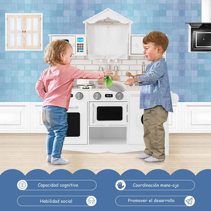 Cocina Infantil de Madera con Lavadora, Horno y Microondas