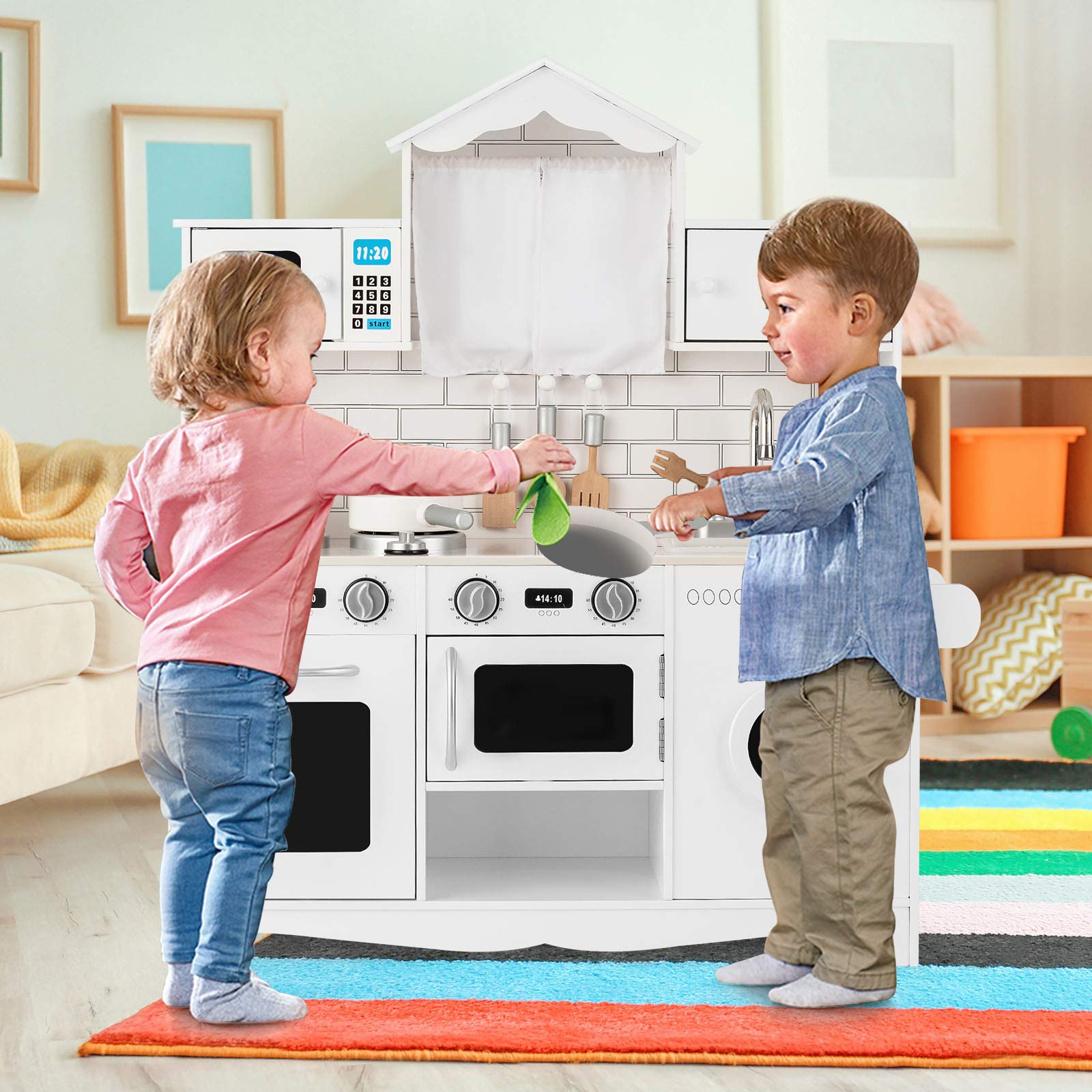 Cocina Infantil de Madera con Lavadora, Horno y Microondas