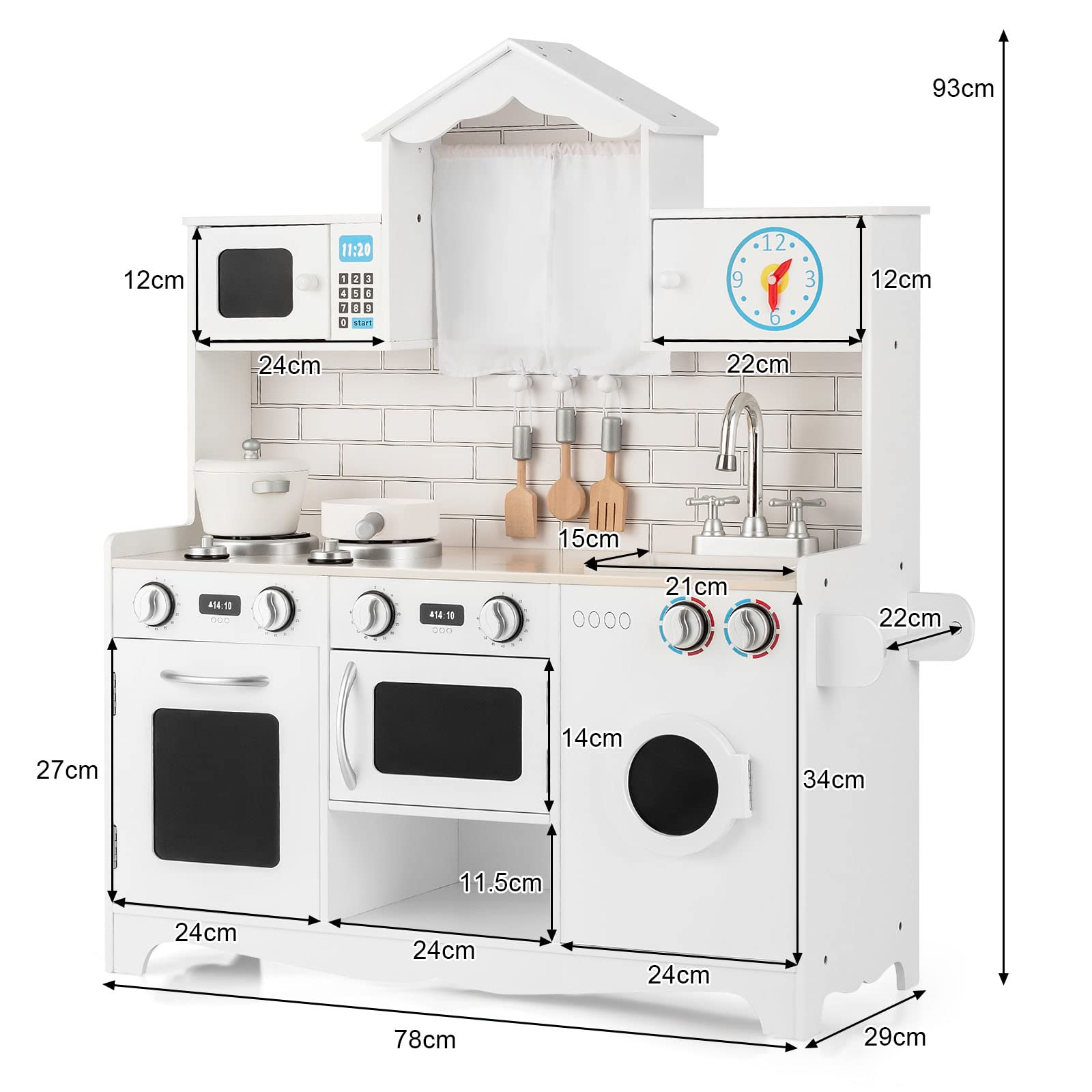 Cocina Infantil de Madera con Lavadora, Horno y Microondas