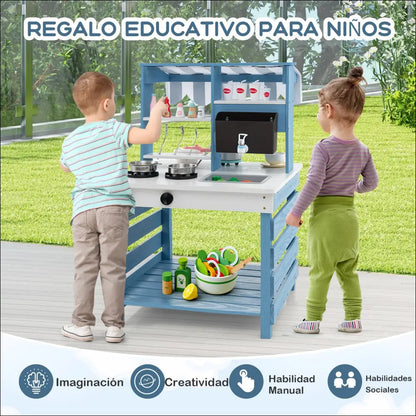 Cocina Juguete de Madera 2 en 1 para pequeños chefs creativos - Juguete