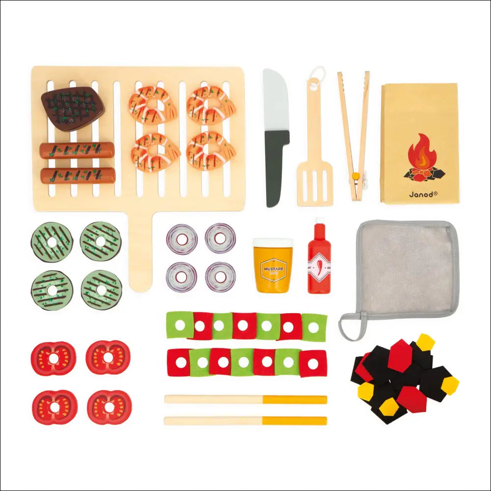 Conjunto de alimentos y utensilios de madera para la Cocinita-Barbacoa