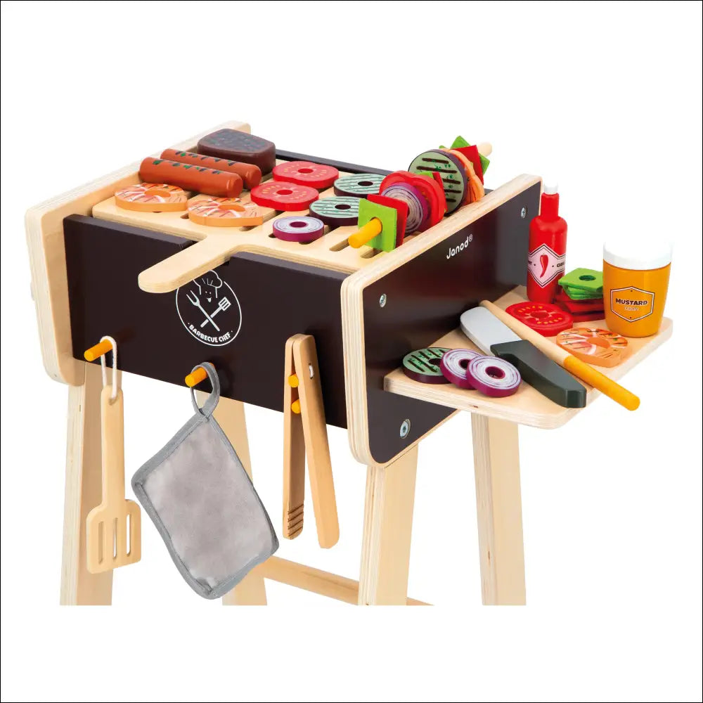 Conjunto de cocinita-barbacoa con juguetes de comida y utensilios para niños