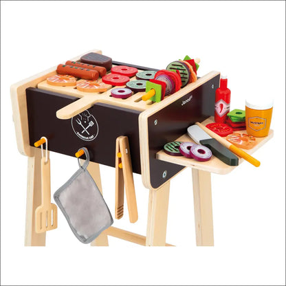 Conjunto de cocinita-barbacoa con juguetes de comida y utensilios para niños