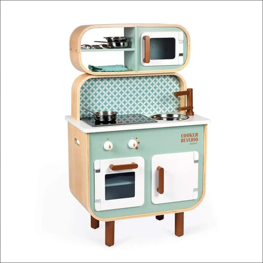 Cocinita de Madera de Doble Cara para Desarrollar Creatividad Infantil - Juguete