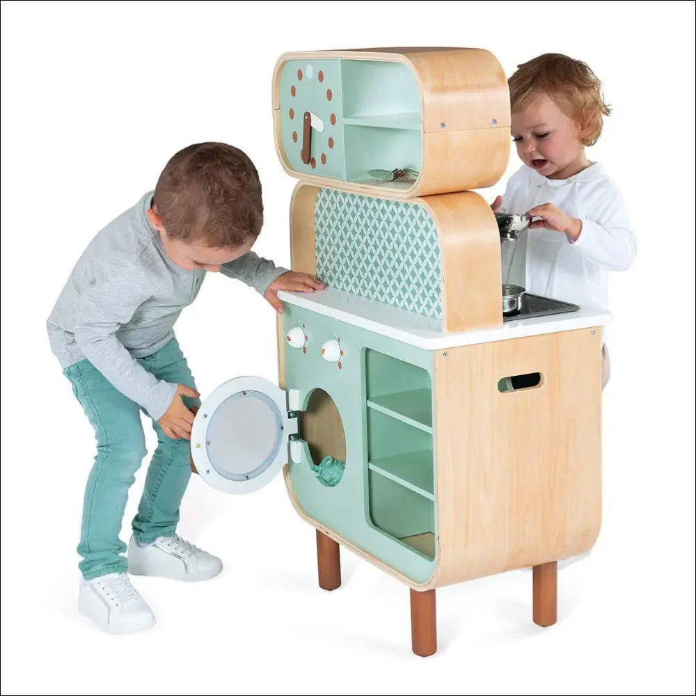 Cocinita de Madera de Doble Cara para Desarrollar Creatividad Infantil - Juguete