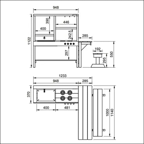 Plano técnico de la Cocinita de Madera Spicy Delicious para aire libre y diversión exterior