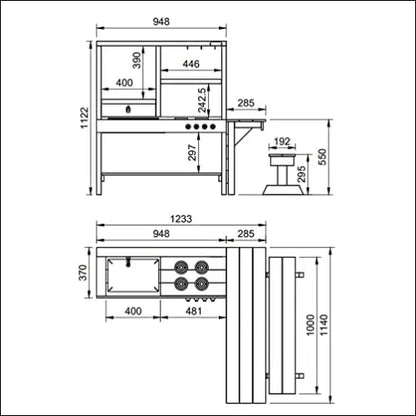 Plano técnico de la Cocinita de Madera Spicy Delicious para aire libre y diversión exterior