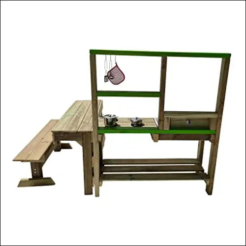 Cocinita de Madera SPICY DELICIOUS para Aire Libre con banco integrado y diseño exterior