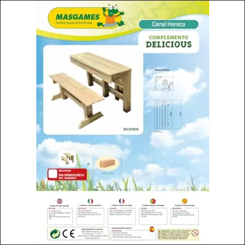 Mesa de picnic de madera con bancos, ideal para cocinitas de madera en aire libre
