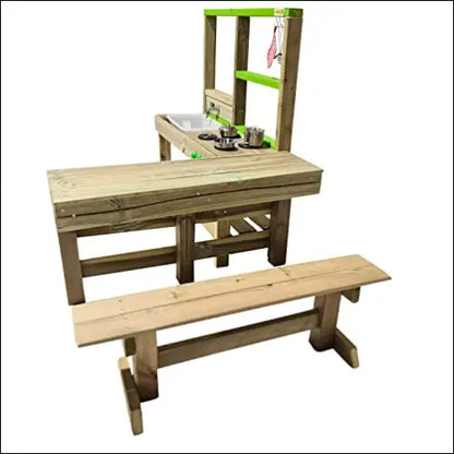 Cocinita de Madera SPICY DELICIOUS para aire libre con banco de asiento para diversión exterior
