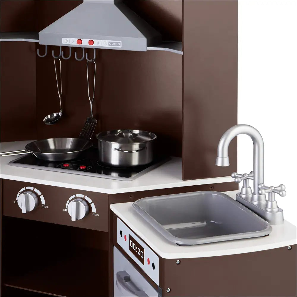 Cocinita Esquinada de Amazon Basics con puertas interactivas, estufa, y utensilios