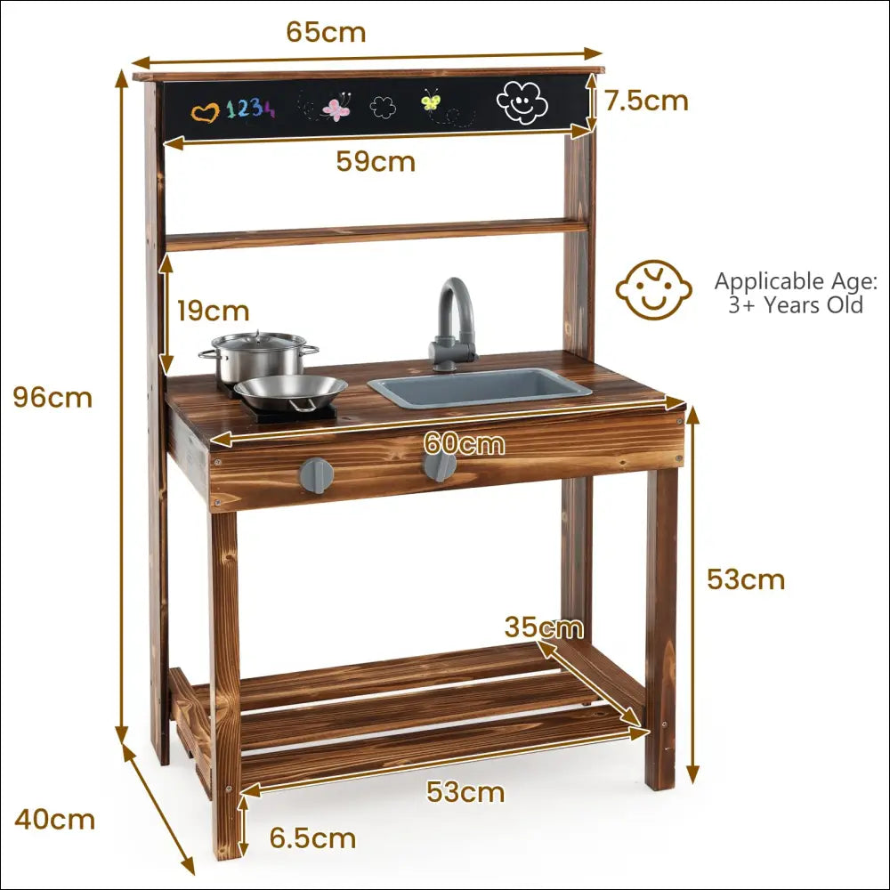 Cocinita Exterior de Madera con sink y estufa, ideal para aventuras culinarias