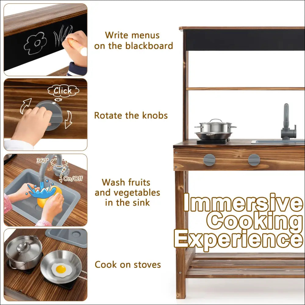 Cocinita exterior de madera con características interactivas para una experiencia culinaria