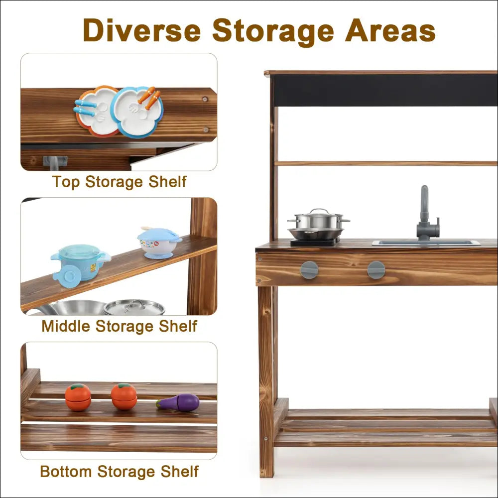 Rack de madera para organizar en la Cocinita Exterior, ideal para tu carrito de cocina
