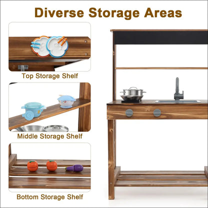 Rack de madera para organizar en la Cocinita Exterior, ideal para tu carrito de cocina