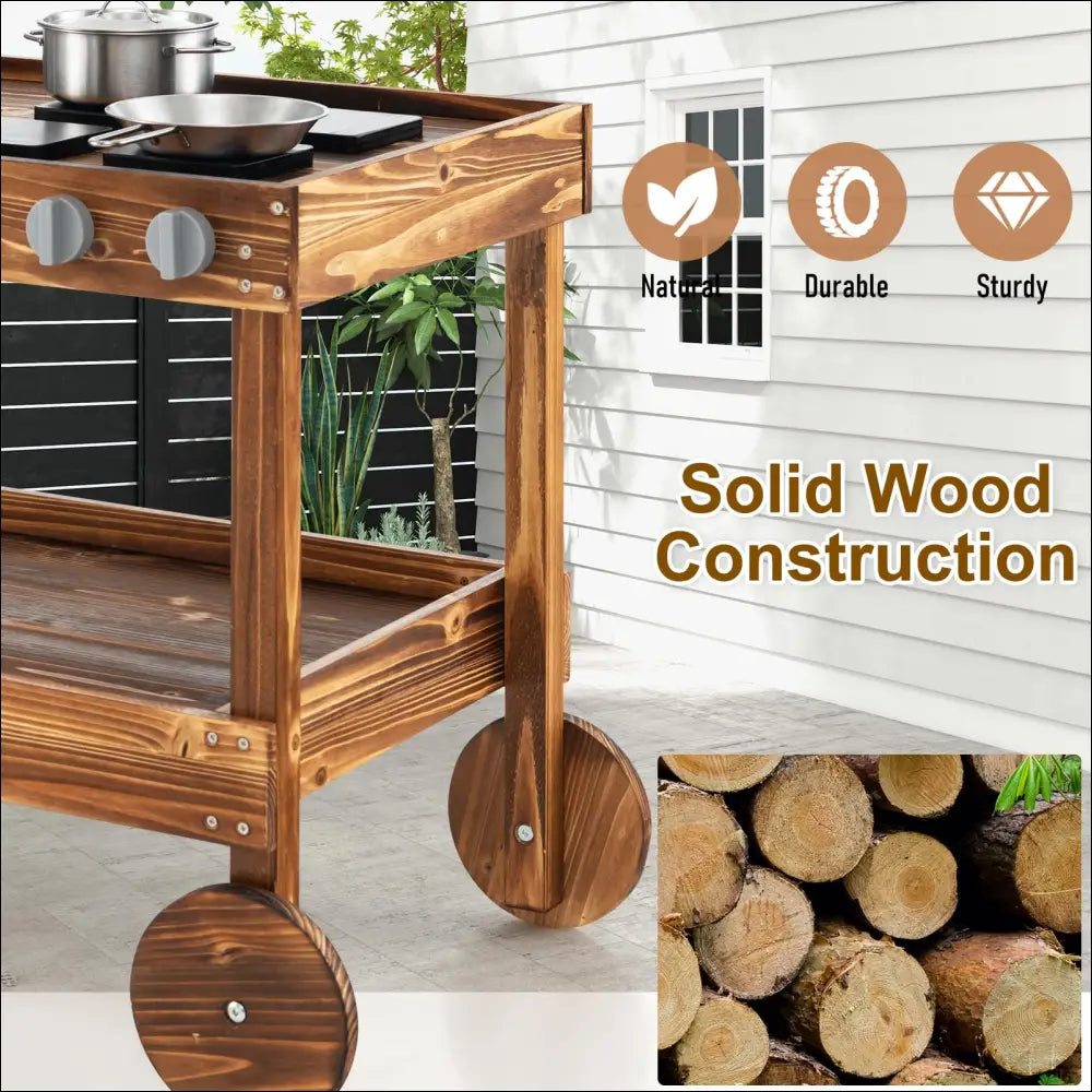 Carrito de madera con ruedas Cocinita Exterior HOMASIS ideal para cocinitas de juguete