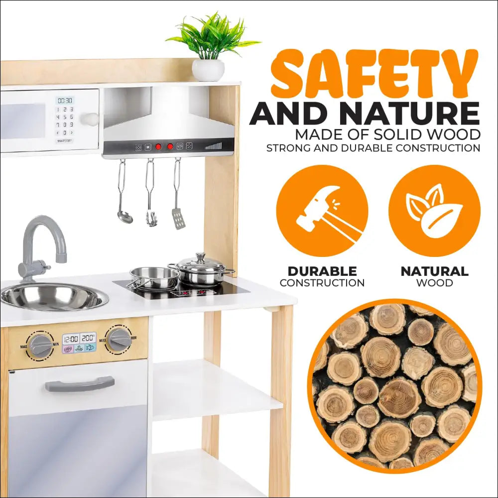 Cocinita Green Series de madera sólida, segura y natural para el juego de los niños