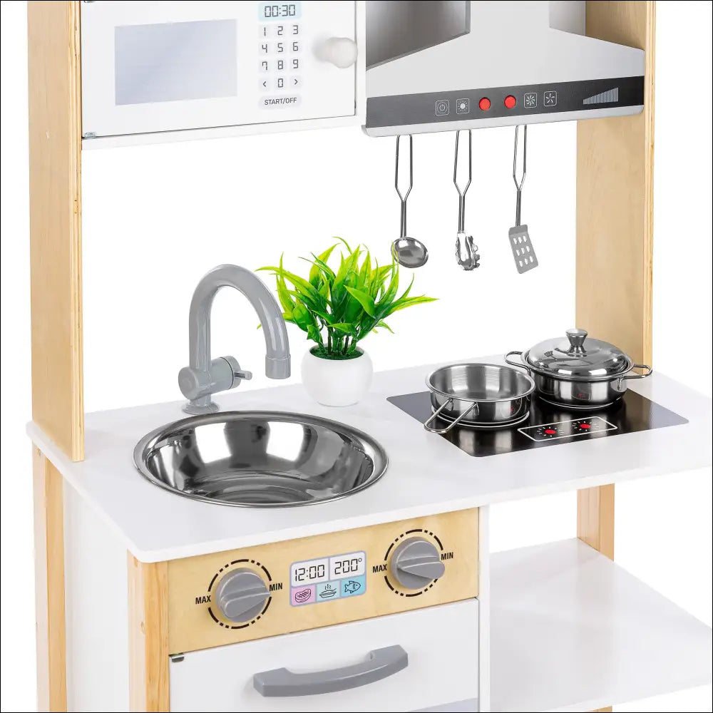 Cocinita Green Series con sink, stovetop, microondas y utensilios para jugar