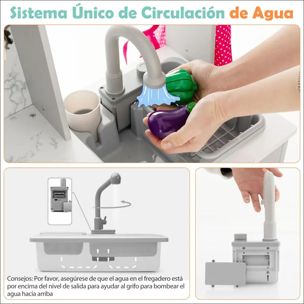 Cocinita Infantil COSTWAY con Sistema de Circulación de Agua Innovador - Juguete