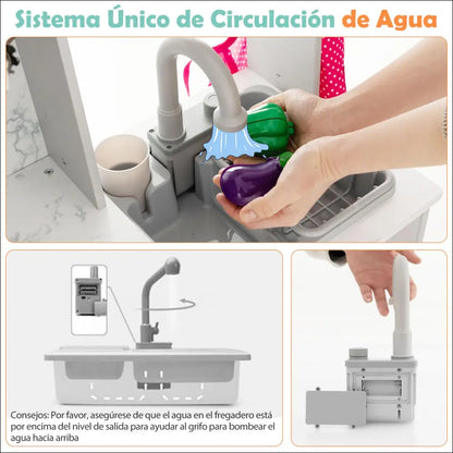Cocinita Infantil COSTWAY con Sistema de Circulación de Agua Innovador - Juguete