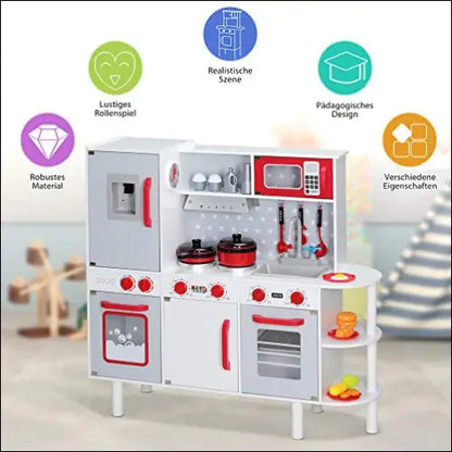 Cocinita Junior Chef de Spielwerk con electrodomésticos y accesorios rojos y blancos