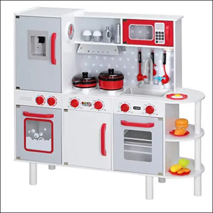 Cocinita Junior Chef de Spielwerk, set de cocina en rojo y blanco, con accesorios y electrodomésticos