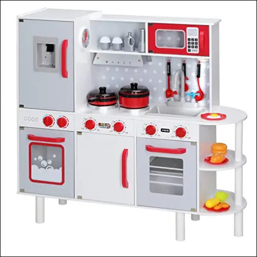 Cocinita Junior Chef de Spielwerk, set de cocina en rojo y blanco, con accesorios y electrodomésticos
