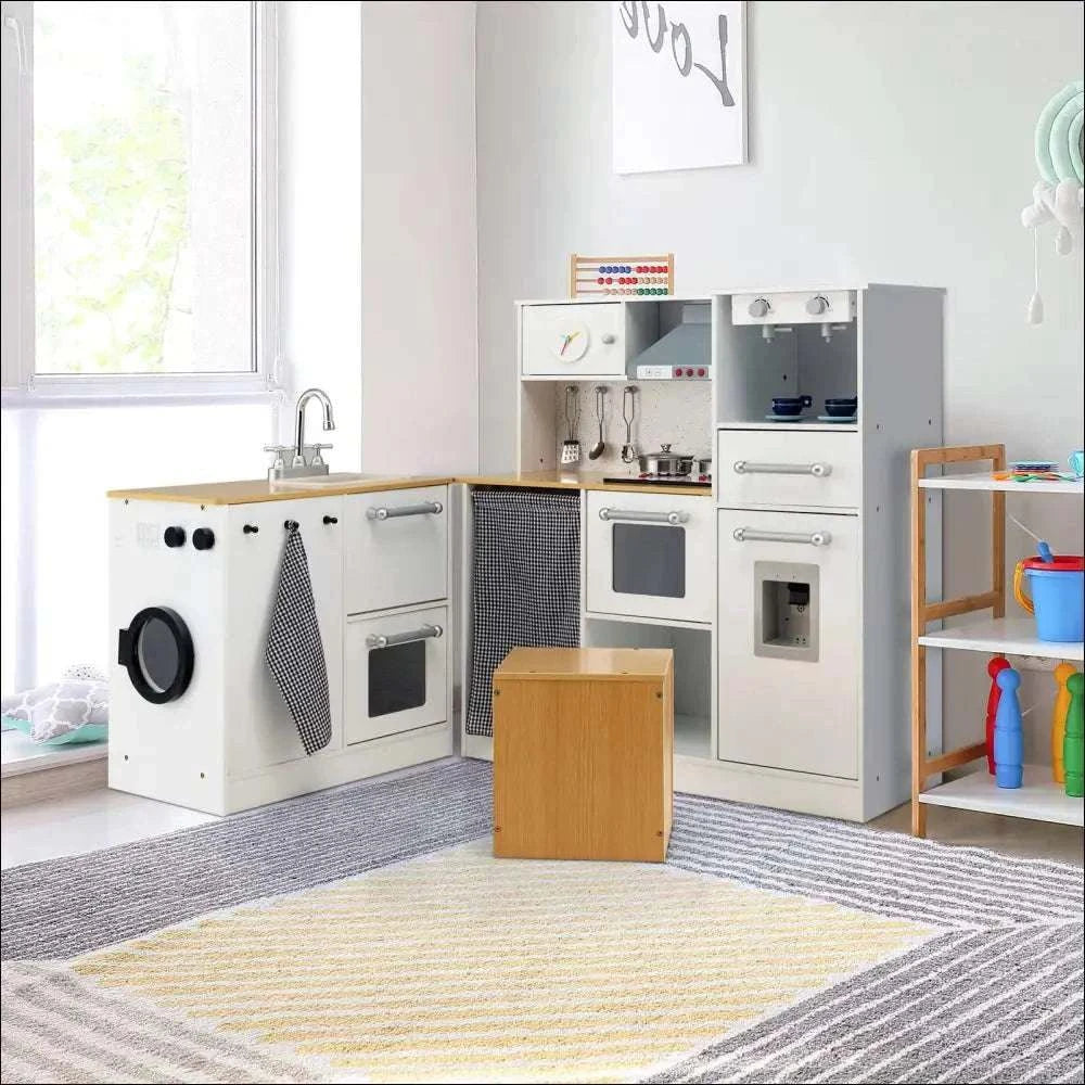 Cocinita Mágica HOMASIS, set de juego infantil con cocina blanca y acentos de madera