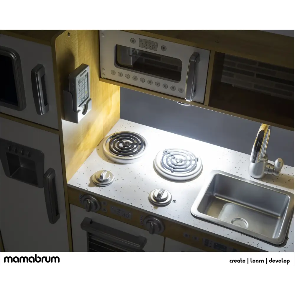 Cocinita Mamabrum con Luz LED, juguetes de madera para niños, cocina con quemadores eléctricos