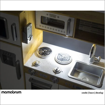 Cocinita Mamabrum con Luz LED, juguetes de madera para niños, cocina con quemadores eléctricos