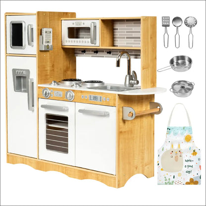 Cocinita Mamabrum con luz LED, cocinitas de madera y accesorios para pequeños chefs