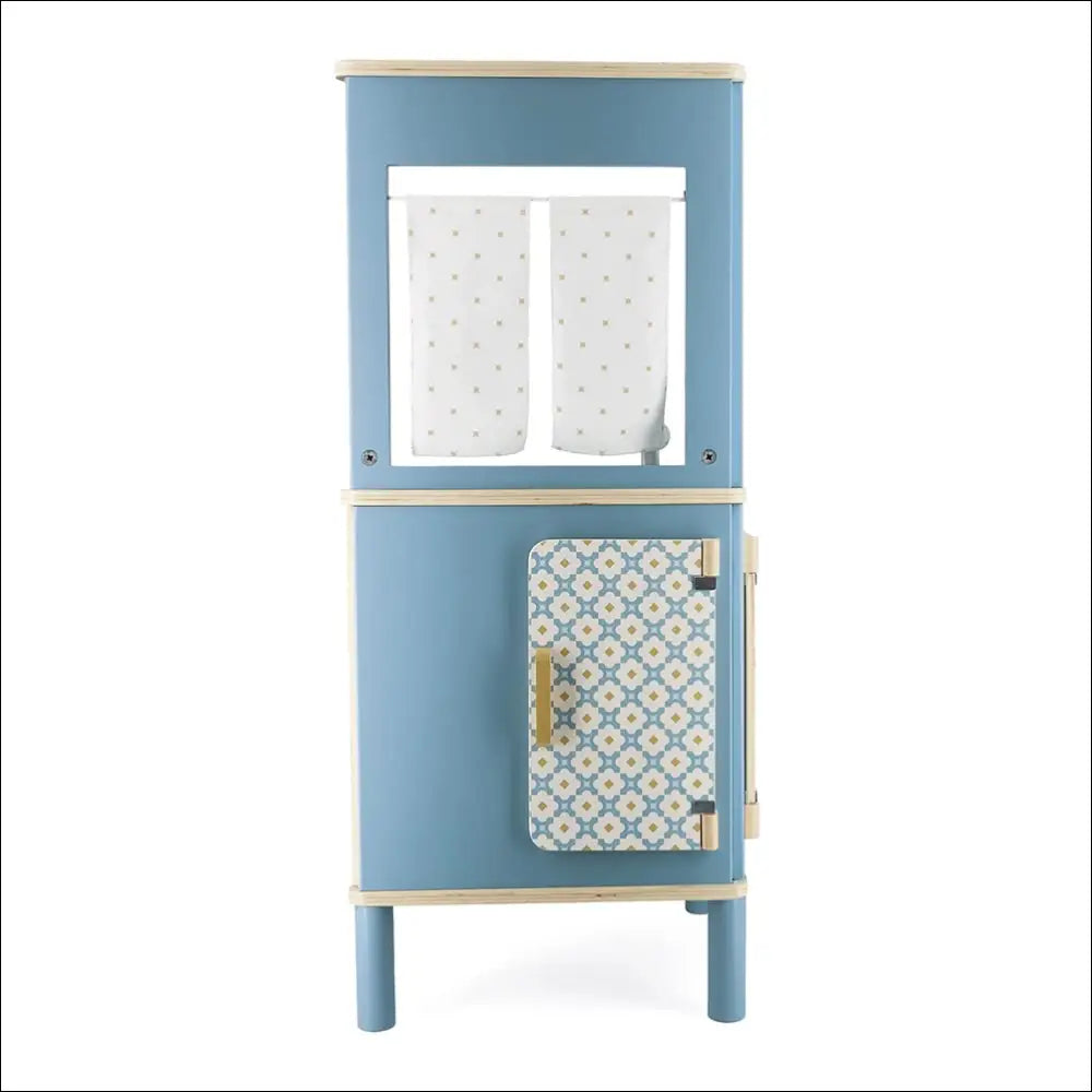 Armario azul y blanco con puerta decorada para la Cocinita Trio Estilo Retro