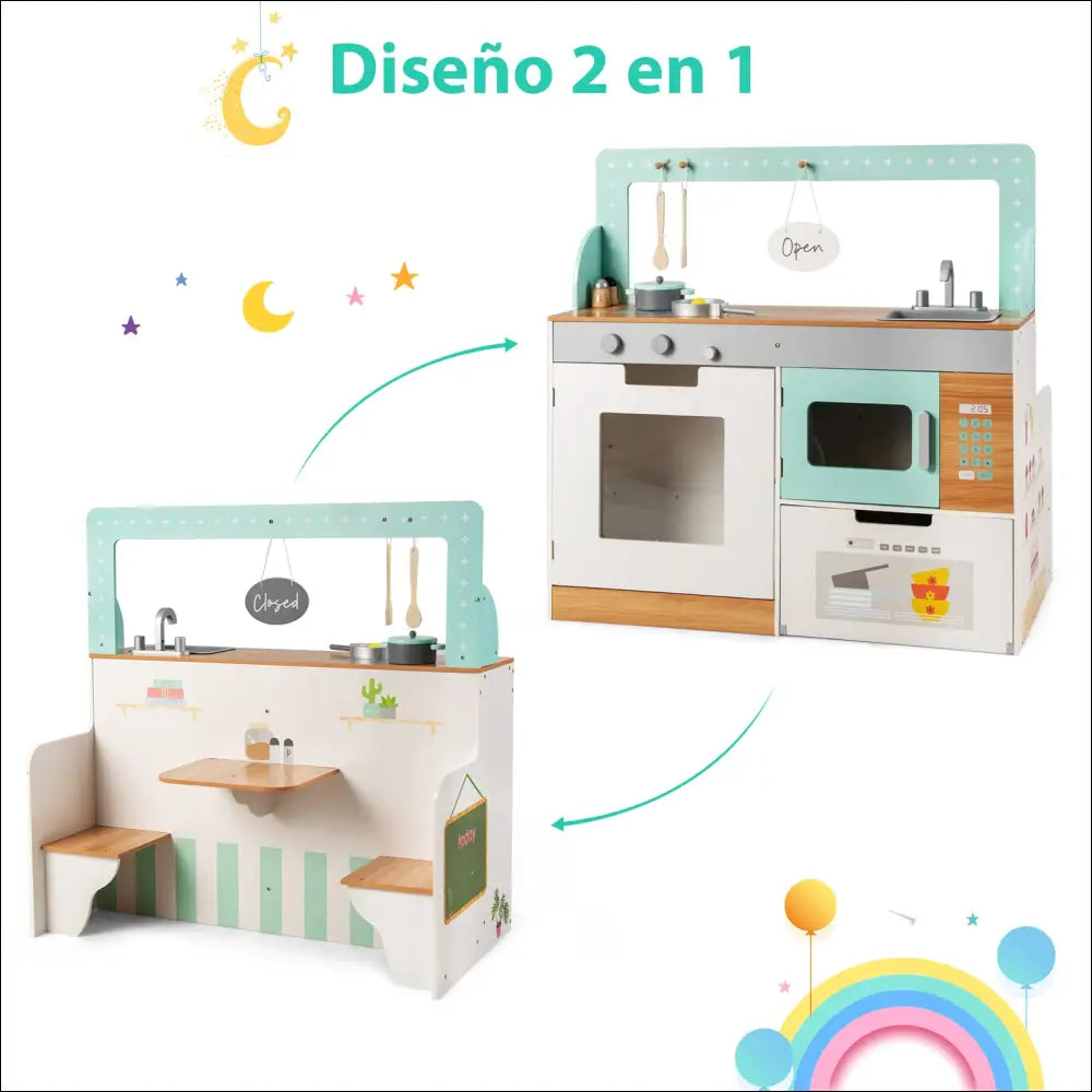 Cocinita Wix Verde, cocina y mercado de juguete en colores pastel para niños