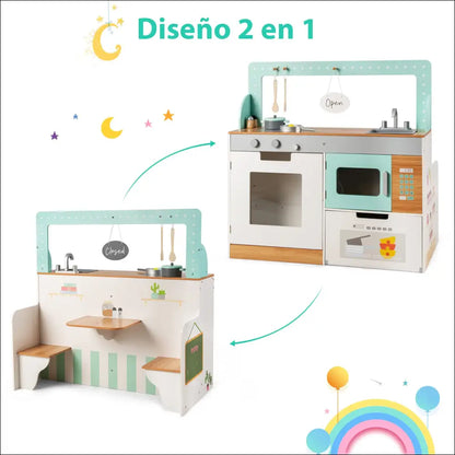 Cocinita Wix Verde, cocina y mercado de juguete en colores pastel para niños