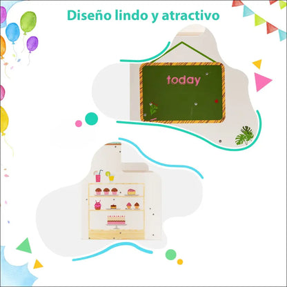 Cocinita Wix Verde con miniaturas de postres en exhibición en una cocina de juguete