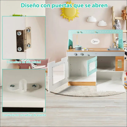 Cocinita Wix Verde con puertas que abren y electrodomésticos para pequeños chefs