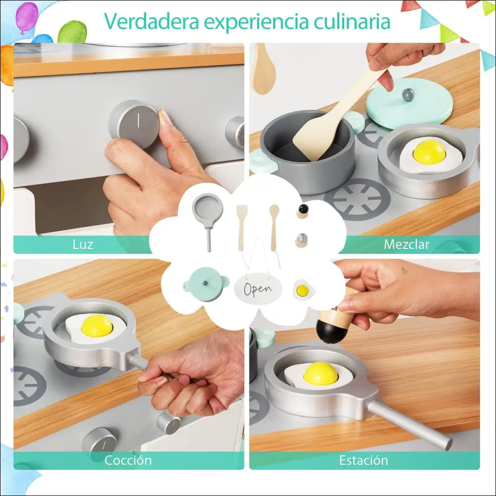 Cocinita Wix Verde con utensilios y mini ollas para juegos de cocina infantiles