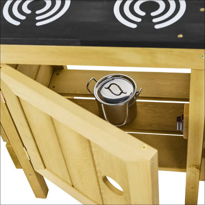 Silla Adirondack de madera con portavasos y bebida, ideal para Exterior Chef Junior