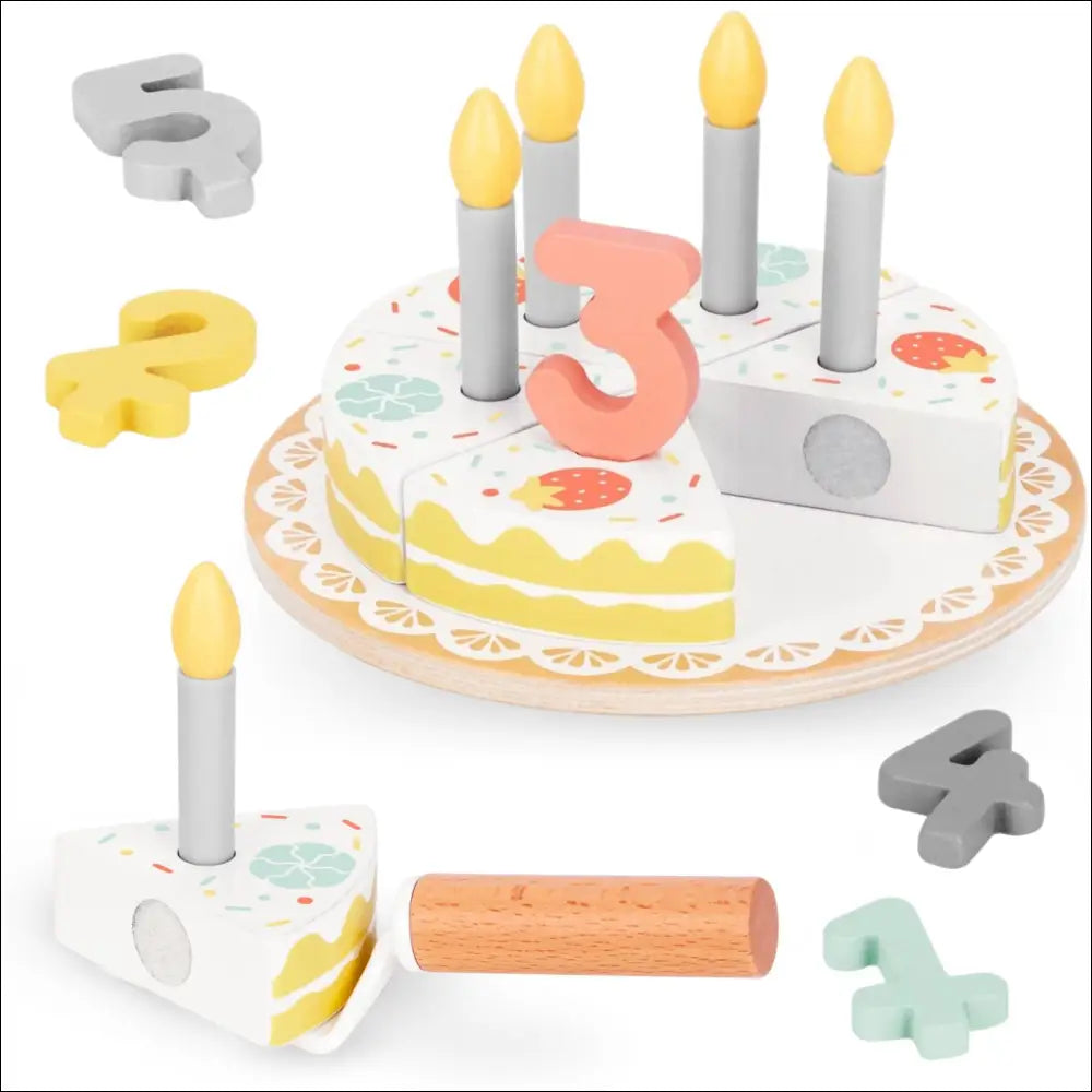 Tarta de cumpleaños de madera Mamabrum con velas y piezas numeradas removibles