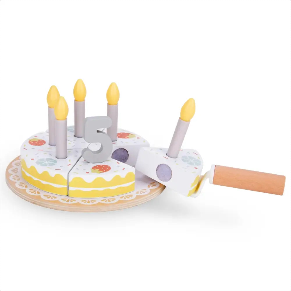 Tarta de cumpleaños de madera Mamabrum con velas y cuchillo para juguetes