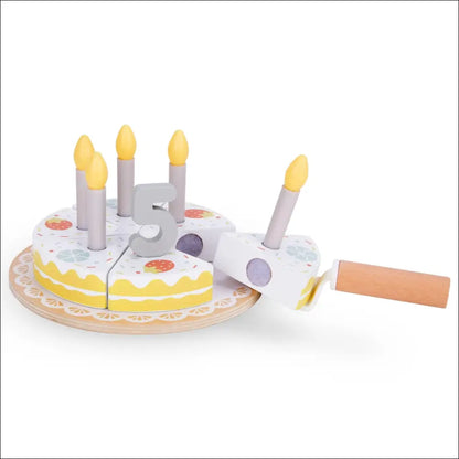 Tarta de cumpleaños de madera Mamabrum con velas y cuchillo para juguetes